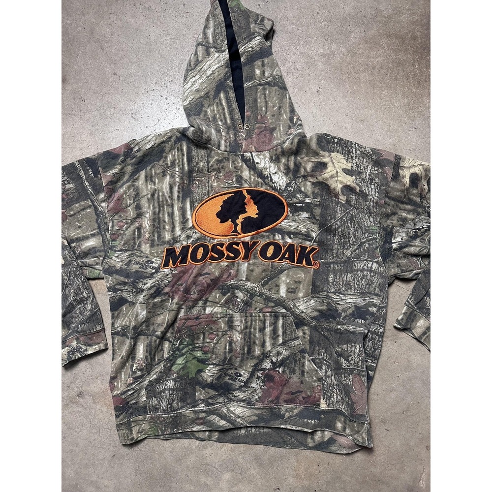 Mossy Oak Hoodie Mens XL Green Camo Fleece Pullover Hunting Outdoor Sweatshirt
